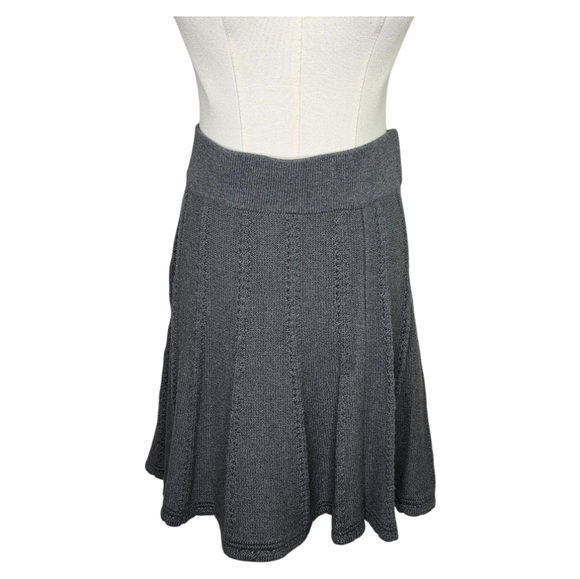 Cabi Gray Knit Flared A-Line Skirt Small | Scallop Hem Cotton Sweater Skirt - Picture 2 of 9